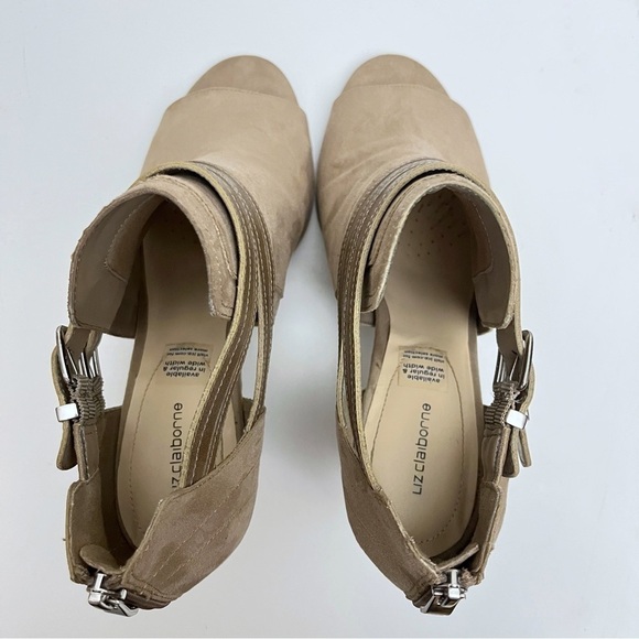 Liz Claiborne Genesis Tan Brown Buckled Strappy Peep Toe Block Heels Size 11 - Picture 5 of 8